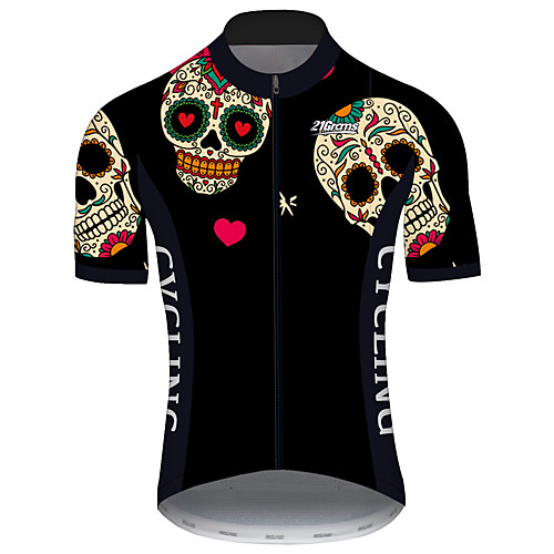 

21Grams Men's Short Sleeve Cycling Jersey Summer Black / Red Heart Sugar Skull Solid Color Bike Jersey Top Mountain Bike MTB Road Bike Cycling UV Resistant Quick Dry Breathable Sports Clothing Apparel