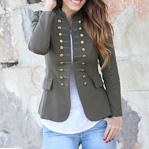 

Women's Jacket Daily Fall & Winter Regular Coat Stand Collar Regular Fit Chic & Modern Jacket Long Sleeve Solid Colored Blue Wine