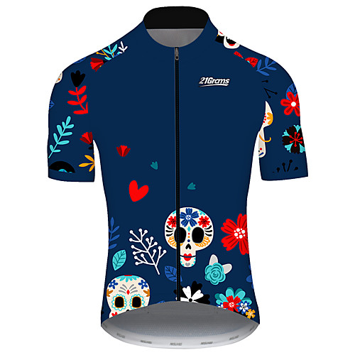 

21Grams Men's Short Sleeve Cycling Jersey Summer Spandex Polyester Blue Sugar Skull Geometic Skull Bike Jersey Top Mountain Bike MTB Road Bike Cycling UV Resistant Quick Dry Breathable Sports