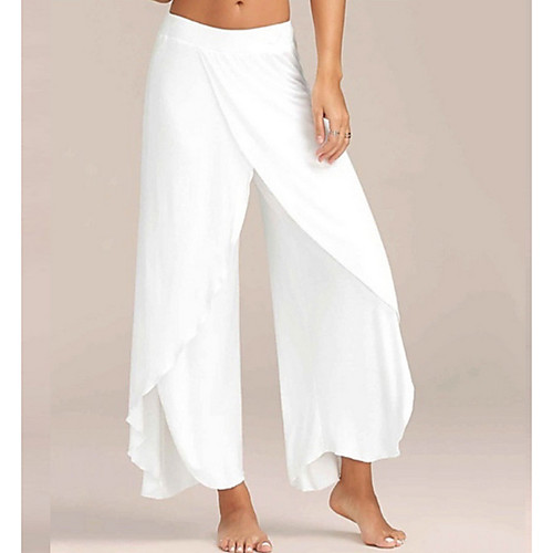 

Women's Sporty Basic Loose Weekend Gym Culottes Wide Leg Pants Solid Colored Full Length Layered Split Ruffle Wine Army Green White Black Dark Gray