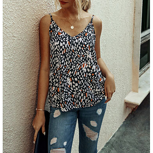

Women's Tank Top Polka Dot Solid Colored Leopard Backless Print Sleeveless Going out Tops Sexy White Black Dusty Blue