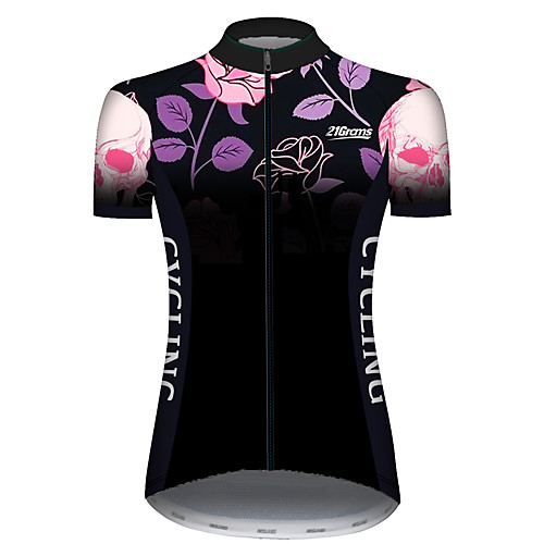 

21Grams Women's Short Sleeve Cycling Jersey Summer Black / Red Sugar Skull Skull Floral Botanical Bike Jersey Top Mountain Bike MTB Road Bike Cycling UV Resistant Quick Dry Breathable Sports Clothing