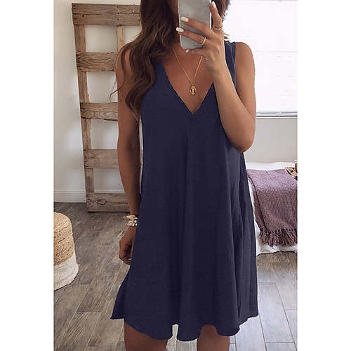

Women's Mini Tunic Dress - Sleeveless Solid Color Sequins Tassel Fringe V Neck Elegant Black Blue Purple Red Gray S M L XL XXL XXXL XXXXL XXXXXL