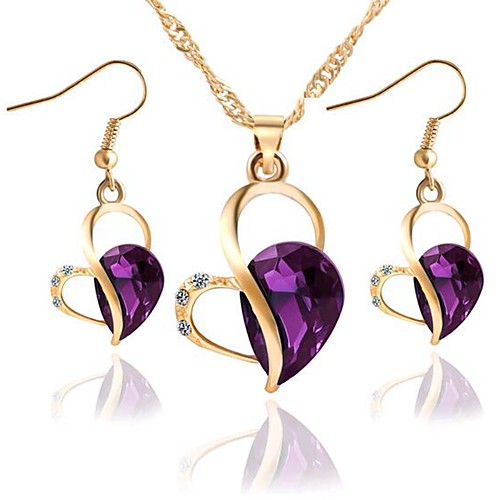 

Women's Jewelry Set 3D Heart Stylish Classic Imitation Diamond Earrings Jewelry Blue / Purple / Green For Festival