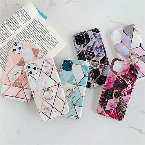 

Phone Case For Apple Back Cover iPhone 12 Pro Max 11 SE 2020 X XR XS Max 8 7 6 Plating Ring Holder IMD Geometric Pattern Marble TPU