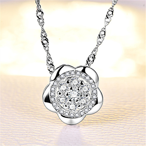 

Women's White Synthetic Diamond Pendant Necklace Chain Necklace Necklace Ruffle Flower Punk Trendy Casual / Sporty Fashion Copper Silver Plated Silver 40 cm Necklace Jewelry 1pc For Anniversary Sport