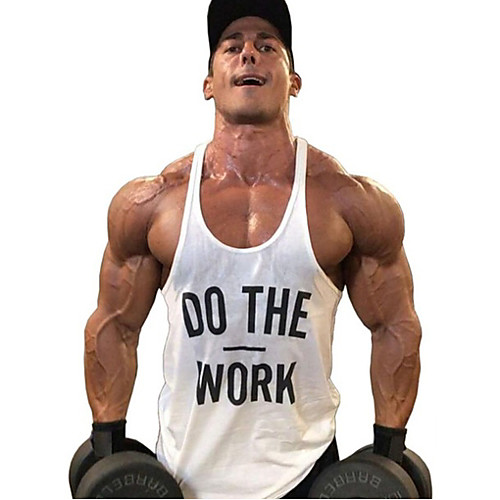 

Men's Tank Top Shirt Graphic Letter Sleeveless Sports Tops Cotton Round Neck White Red Yellow