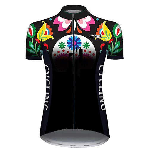 

21Grams Women's Short Sleeve Cycling Jersey Summer Black / Green Butterfly Floral Botanical Bike Jersey Top Mountain Bike MTB Road Bike Cycling UV Resistant Quick Dry Breathable Sports Clothing