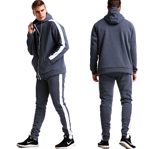 

Men's Activewear Set Solid Colored Hooded Sports & Outdoors Basic Hoodies Sweatshirts Blue Wine Gray