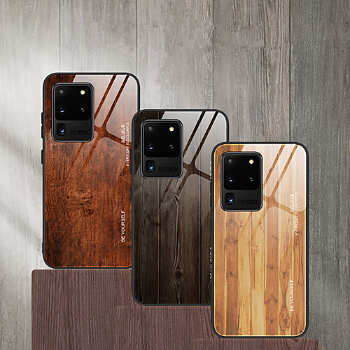 

Luxury Wood Grain Phone Case For Samsung Galaxy S20 Ultra S20 Plus S10 Plus S10e Note 10 Pro S9 Plus Soft TPU Edge Slim Tempered Glass Cover Case