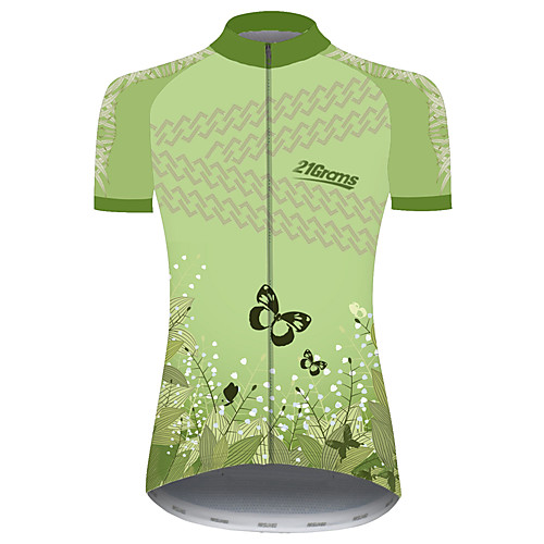 

21Grams Women's Short Sleeve Cycling Jersey Summer Green Butterfly Floral Botanical Bike Jersey Top Mountain Bike MTB Road Bike Cycling UV Resistant Quick Dry Breathable Sports Clothing Apparel