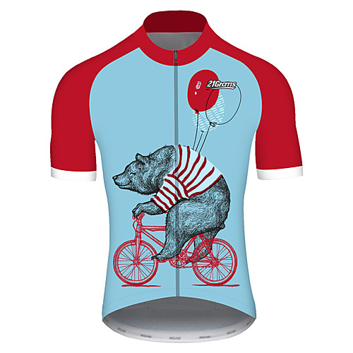 

21Grams Men's Short Sleeve Cycling Jersey Summer Spandex Polyester RedBlue Balloon Bear Animal Bike Jersey Top Mountain Bike MTB Road Bike Cycling UV Resistant Quick Dry Breathable Sports Clothing