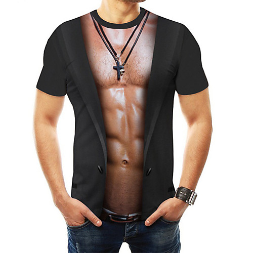 

Men's T shirt Shirt Graphic Simulation Plus Size Print Tops Round Neck Black