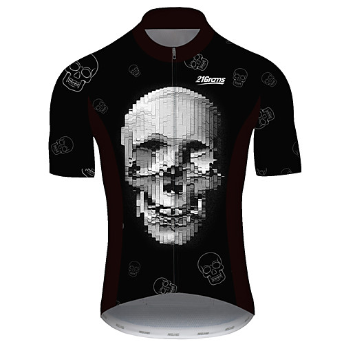 

21Grams Men's Short Sleeve Cycling Jersey Summer Spandex Polyester BlackWhite Patchwork Sugar Skull Solid Color Bike Jersey Top Mountain Bike MTB Road Bike Cycling UV Resistant Quick Dry Breathable