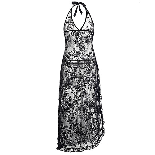 

Women's Split Cut Out Lace Plus Size Super Sexy Suits Nightwear Solid Colored Black / Red S M L / Bow / Deep V / Bow