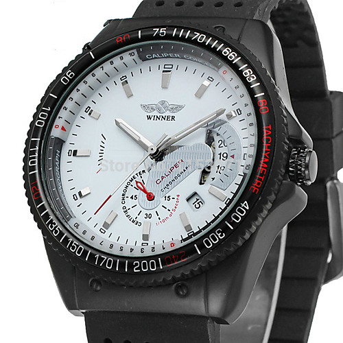 

WINNER Men's Wrist Watch Automatic self-winding Silicone Black 30 m Calendar / date / day Analog Casual Vintage Fashion Cool - White
