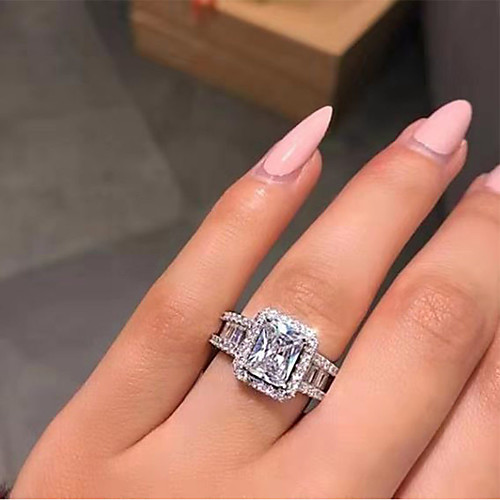 

Band Ring AAA Cubic Zirconia Geometrical White Copper Silver-Plated Statement Luxury 1pc 6 7 8 9 10 / Women's