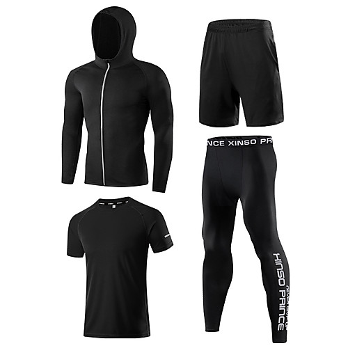 

Men's Activewear Set Workout Outfits Compression Suit Athletic Athleisure 4pcs Long Sleeve Elastane Thermal Warm Moisture Wicking Quick Dry Fitness Gym Workout Running Active Training Jogging