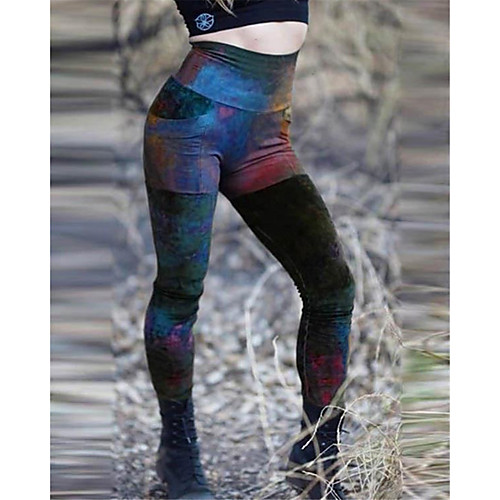 

Women's Basic Jogger Chinos Pants Optical Illusion Patchwork Print Green Royal Blue