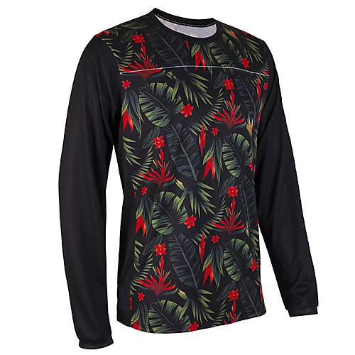 

21Grams Men's Long Sleeve Cycling Jersey Downhill Jersey Dirt Bike Jersey Summer Spandex Polyester Black / Red Solid Color Leaf Floral Botanical Bike Jersey Top Mountain Bike MTB Road Bike Cycling UV