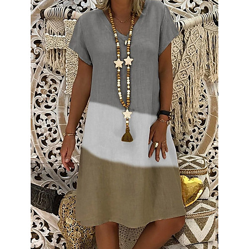 

Women's A Line Dress Knee Length Dress Gray Black Red Short Sleeve Color Block Summer V Neck Hot Casual 2021 S M L XL XXL 3XL 4XL 5XL / Plus Size / Plus Size