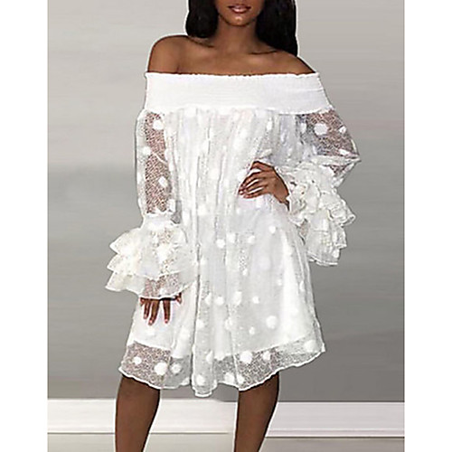 

Women's Shift Dress Knee Length Dress White Long Sleeve Solid Colored Spring & Summer Off Shoulder Hot Elegant Slim 2021 S M L XL XXL 3XL