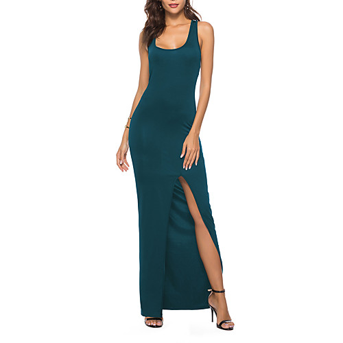 

Women's Sheath Dress Maxi long Dress Blue Purple Wine Fuchsia Gray Khaki Green Royal Blue Orange White Sleeveless Solid Color Split Round Neck Sexy Sophisticated Party Club Belt Not Included Slim S M