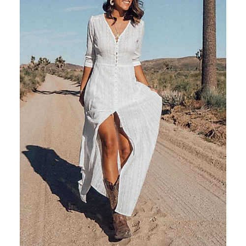 

Women's Sheath Dress White Half Sleeve Solid Color Deep V S M L XL / Maxi