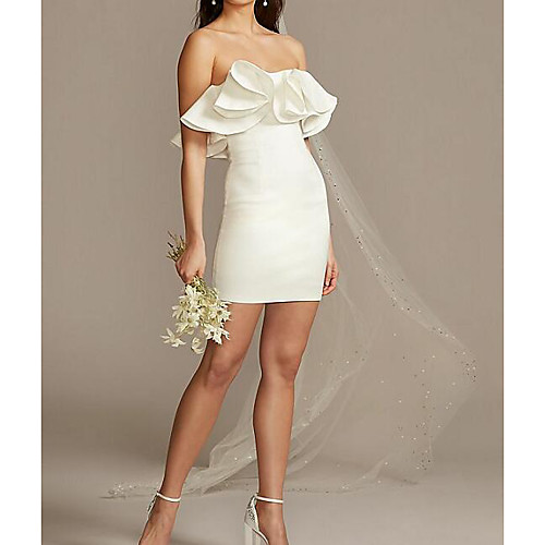 

Sheath / Column Wedding Dresses Strapless Short / Mini Satin Sleeveless Country Plus Size with Ruched Ruffles 2021