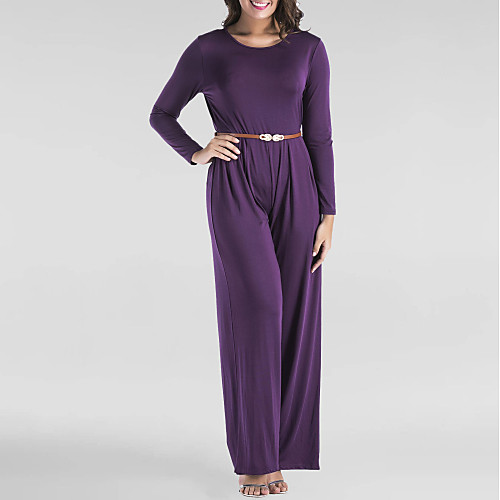

Women's Streetwear Sophisticated Black Blue Purple Jumpsuit Solid Colored