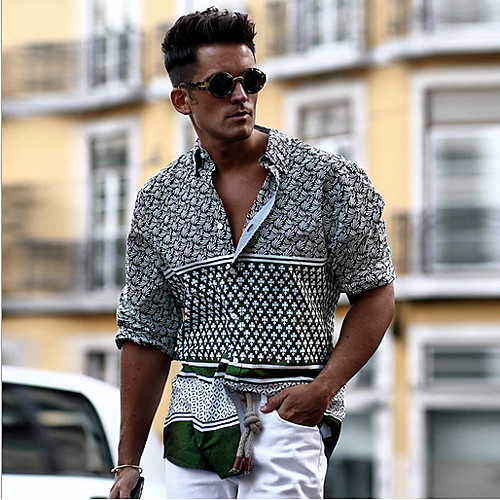 

Men's Shirt Geometric Long Sleeve Daily Tops Black