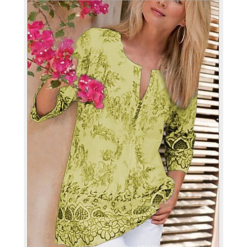 

Women's T shirt Geometric Plus Size Print 3/4 Length Sleeve Daily Tops White Black Blue