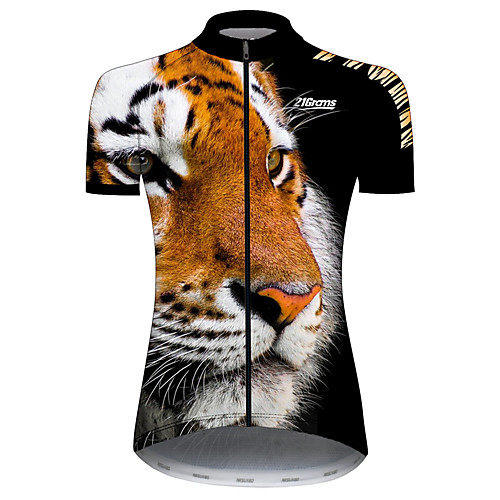 

21Grams Women's Short Sleeve Cycling Jersey Summer Spandex Polyester Black / Yellow Tiger Animal Bike Jersey Top Mountain Bike MTB Road Bike Cycling UV Resistant Quick Dry Breathable Sports Clothing