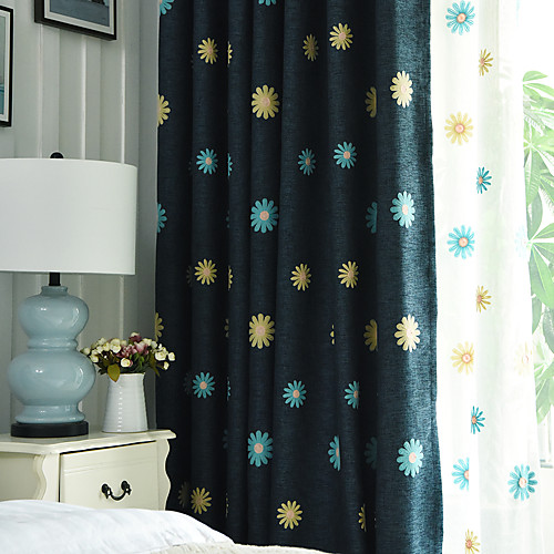 

Two Panel Korean Pastoral Style Embroidered Imitation Linen Thickening Blackout Curtains Living Room Bedroom Dining Room Children's Room Insulation Curtains