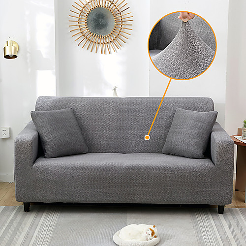 

Stretch Sofa Cover Slipcover Elastic Sectional Couch Armchair Loveseat 4 Or 3 Seater L Shape Grey Plain Solid Color Soft Durable