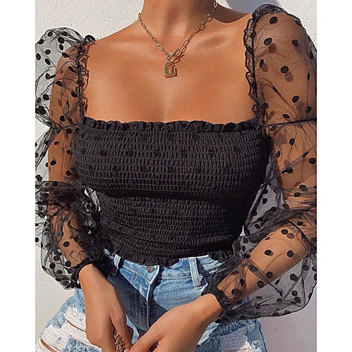 

Women's Blouse Shirt Solid Colored Long Sleeve Boat Neck Tops White Black