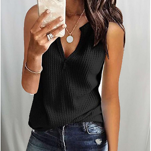 

Women's Blouse Solid Colored Sleeveless Daily Tops White Black Blue