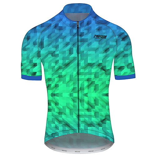 

21Grams Men's Short Sleeve Cycling Jersey Summer Spandex Polyester Green Plaid Checkered Gradient Geometic Bike Jersey Top Mountain Bike MTB Road Bike Cycling UV Resistant Quick Dry Breathable Sports