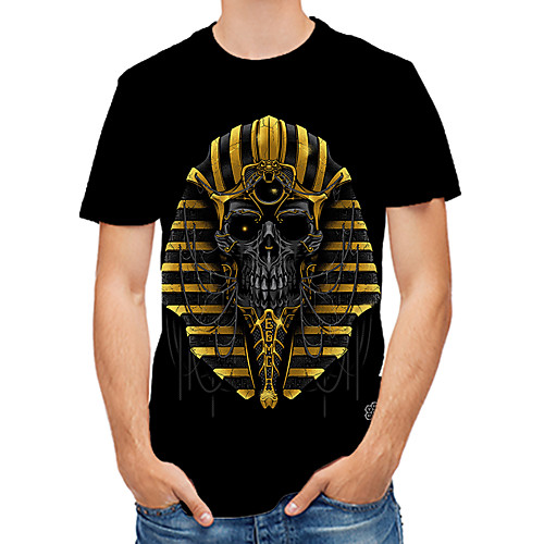 

Men's T shirt Shirt Tribal 3D Skull Plus Size Print Short Sleeve Daily Tops Rock Streetwear Round Neck Black / Club