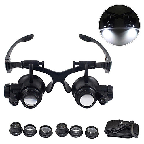 

Magnifying Glasses 10X 15X 20X 25X Eye Jewelry Watch Repair Magnifier Glasses With 2 LED Lights Microscope