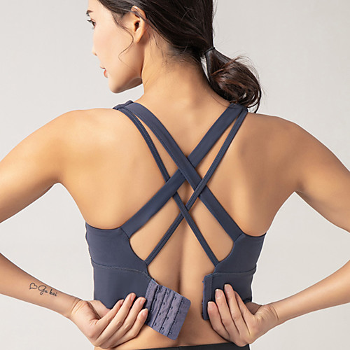 

INFLACHI Women's Sports Bra Bralette Running Bra Criss Cross Elastane Fitness Running Jogging Breathable Soft Sweat wicking Padded Medium Support Black Blue Pink Solid Colored / Stretchy