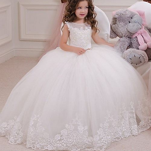 

Ball Gown Floor Length Flower Girl Dresses Event / Party Polyester Sleeveless Jewel Neck with Appliques