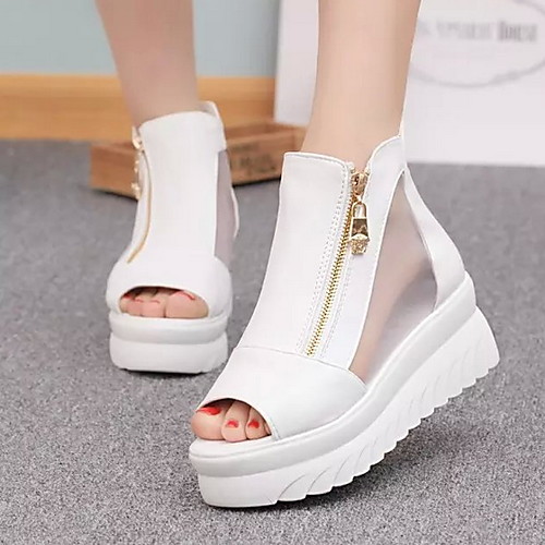

Women's Sandals Wedge Sandals Wedge Heel Open Toe Daily PU White Black