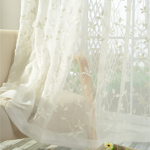 

Two Panel Korean Pastoral Style Leaf Embroidery Window Screen Living Room Bedroom Semi-Permeable Screen Curtain