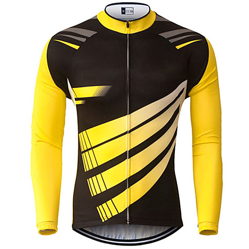 

21Grams Men's Long Sleeve Cycling Jersey Summer Spandex Polyester Black / Yellow Solid Color Geometic Bike Jersey Top Mountain Bike MTB Road Bike Cycling UV Resistant Quick Dry Breathable Sports