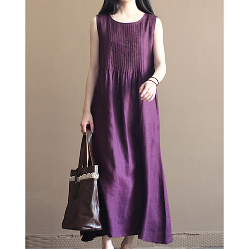 

Women's A Line Dress Midi Dress Purple White Navy Blue Sleeveless Solid Color V Neck Hot L XL XXL 3XL 4XL 5XL