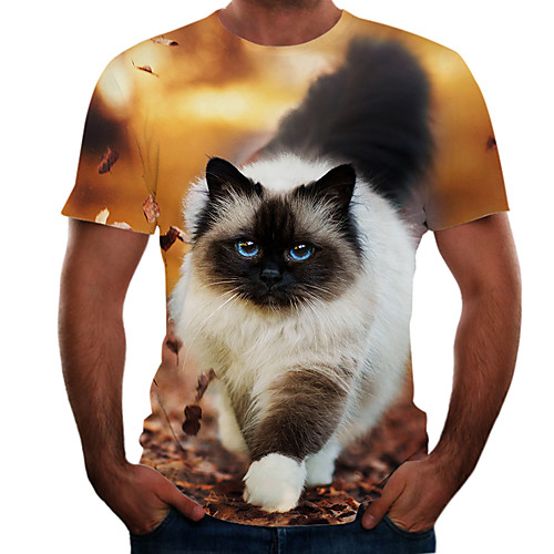 

Men's T shirt Shirt Color Block 3D Animal Plus Size Short Sleeve Going out Tops Basic Round Neck Brown