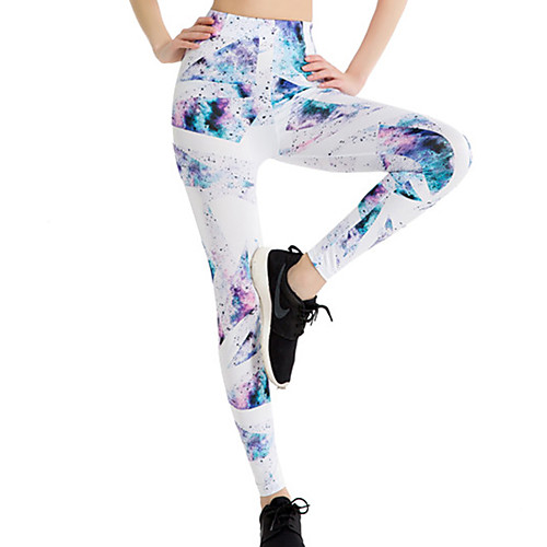 

Women's Sports Yoga Sporty Basic Legging Galaxy Color Block Print Mid Waist White One-Size