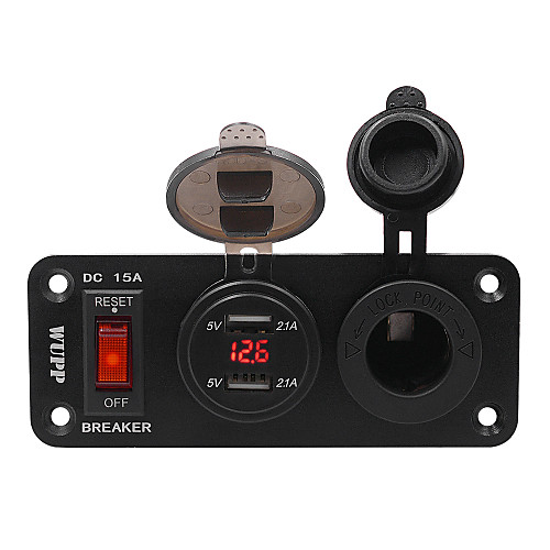 

DC12V New Car Center Console Power off Switch Cigarette Lighter Seat 4.2A with Voltmeter Dual USB / Aluminum Alloy ABS Environmental Protection Material
