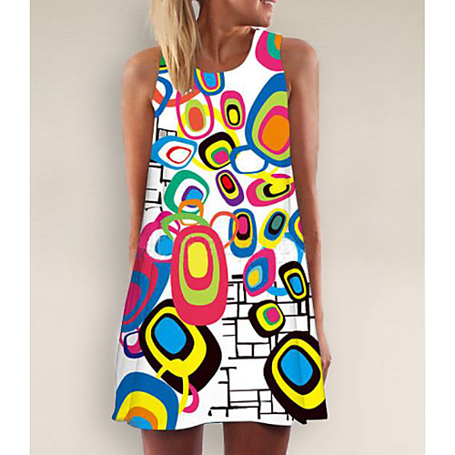 

Women's Shift Dress Short Mini Dress - Sleeveless Geometric Print Daily Slim White S M L XL XXL